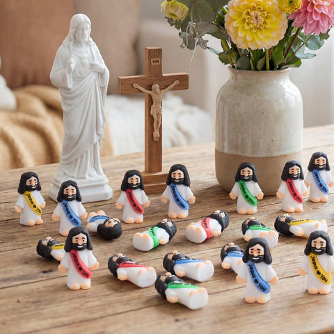basuwu 215pcs Little Jesus figures in yellow, great for Advent calendars and classroom activities.
