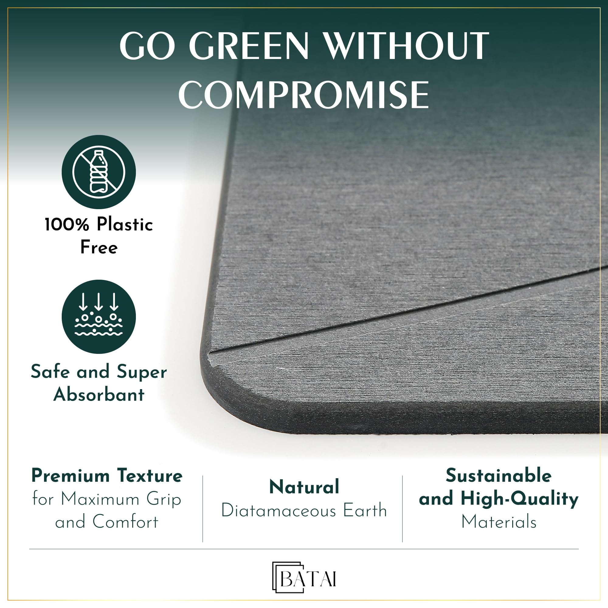 Batai diatomite detail emphasizes fast drying and absorbent surface.