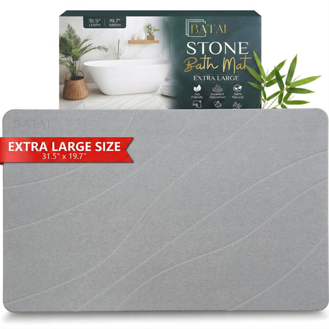 Batai extra-large stone bath mat, top view shows generous coverage.