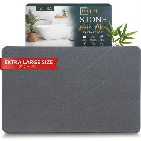 Batai extra-large stone bath mat front view shows a dry, clean floor after use.