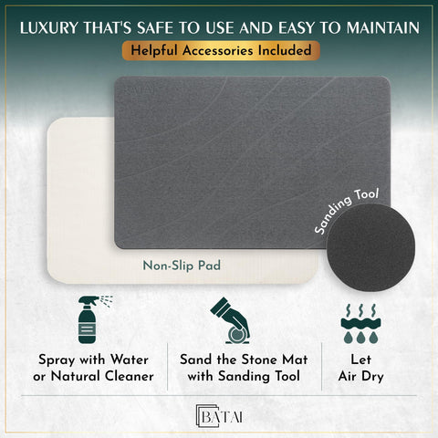 Batai non-slip pad detail highlights secure grip on tile, wood, or stone floors.
