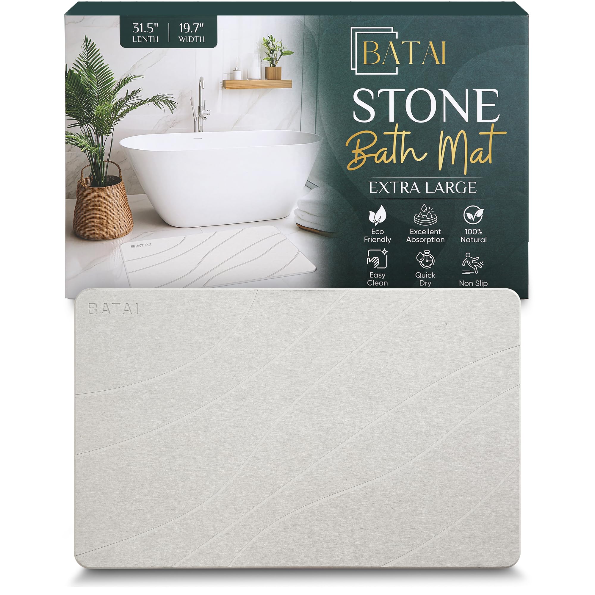 Batai beige stone bath mat design adds modern spa aesthetic to any bathroom
