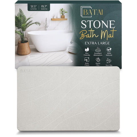 Batai beige stone bath mat design adds modern spa aesthetic to any bathroom