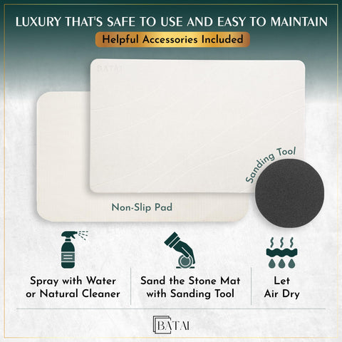 Batai bath mat demonstrating dry, quick-dry performance after stepping onto it