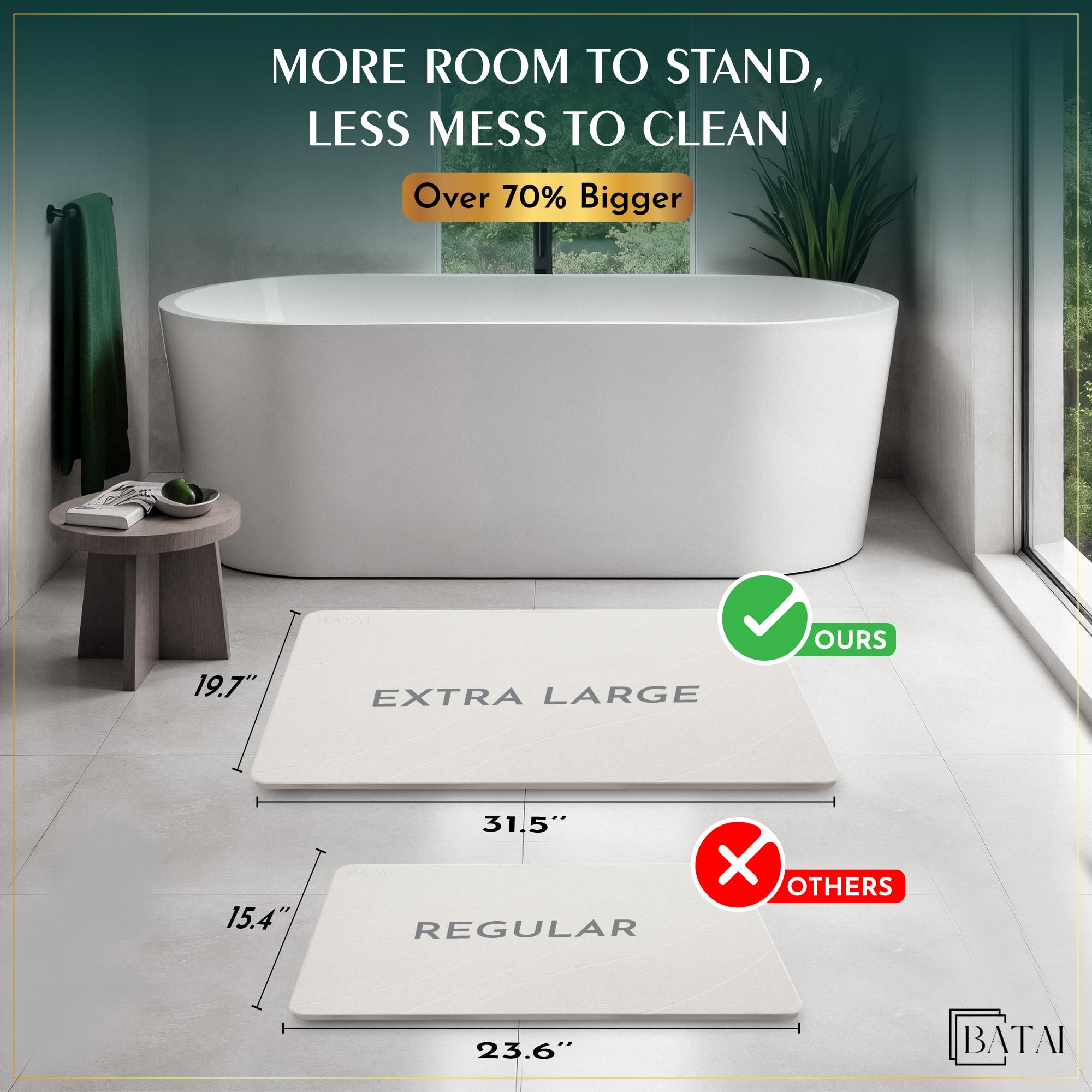 Batai stone bath mat with non-slip surface demonstrating foot traction on tiled floor