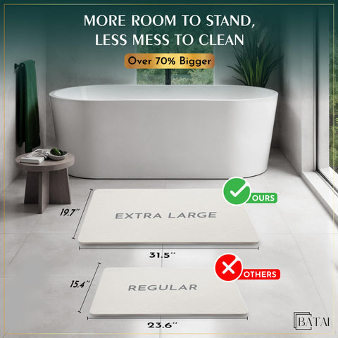 Batai stone bath mat with non-slip surface demonstrating foot traction on tiled floor