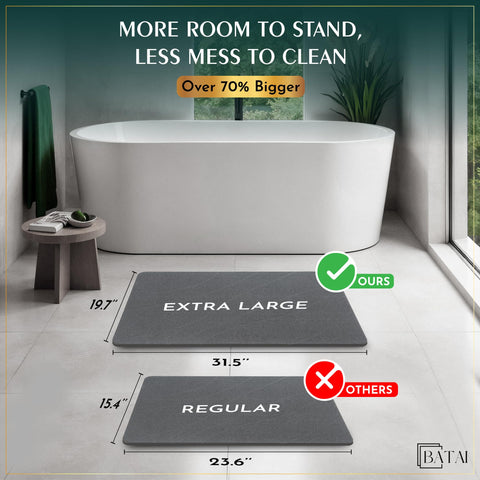 Batai stone bath mat texture close-up reveals diatomite grain for quick drying.