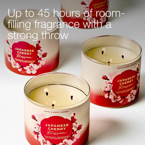 Bath & Body Works Japanese Cherry Blossom 3-Wick Candle room-filling floral notes for cozy spaces.