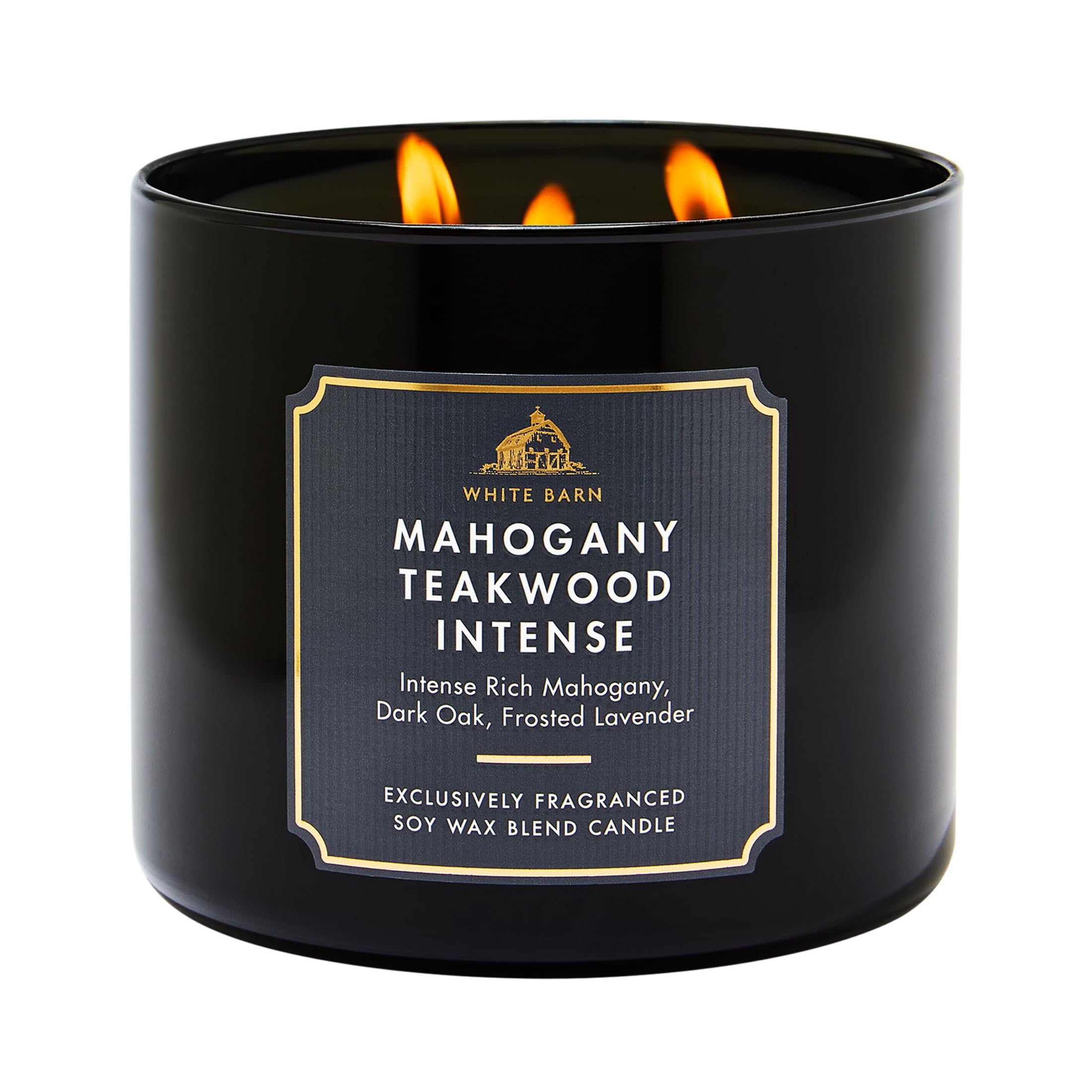 Bath & Body Works Mahogany Teakwood Intense 3-wick candle, close-up jar showing bold fragrance