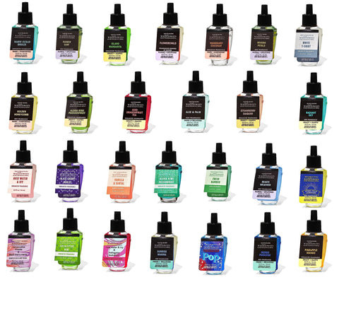 Bath & Body Works Wallflower refill pack packaging showing six convenient scents for home