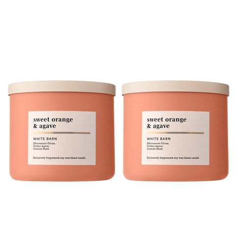 Bath & Body Works 3-Wick Candle in Sweet Orange & Agave, jar closeup for premium presentation.