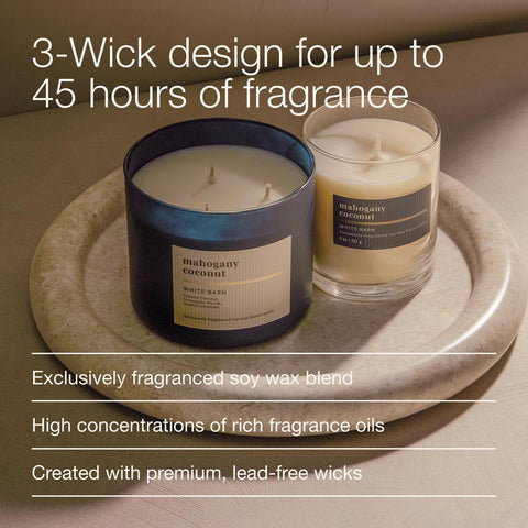 Bath & Body Works Mahogany Coconut candle lid detail enhancing display.