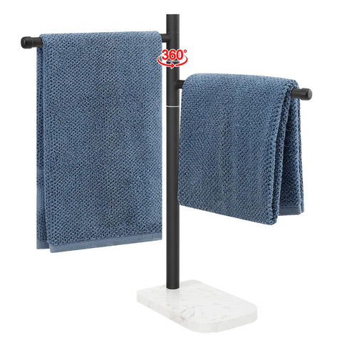 BathAce hand towel holder matte black on marble base for kitchen or bath