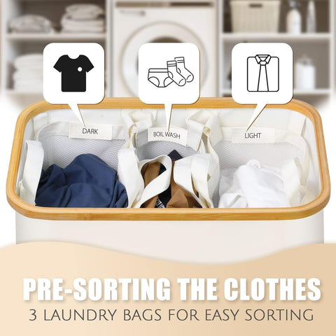 Bathola bamboo-frame hamper with sturdy handles for easy transport.
