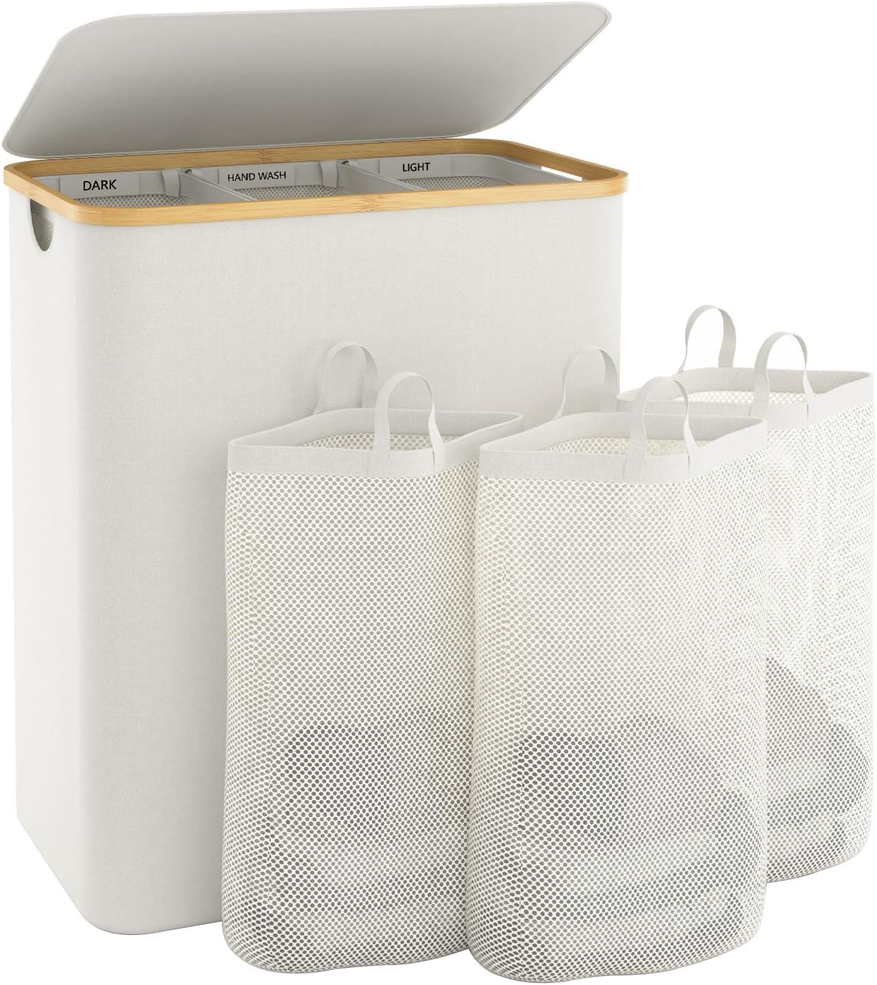 Bathola extra-large laundry basket with lid enabling organized sorting.