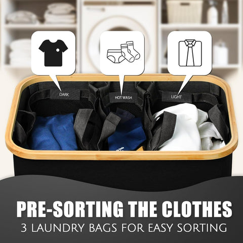 Bathola hampers bamboo-frame-side-handles for smooth, portable laundry transport.