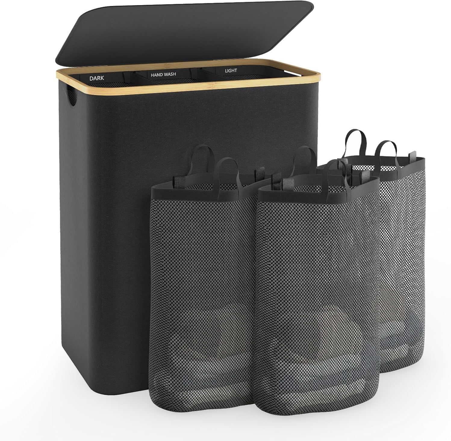 Bathola hampers lid black 160L showing spacious, hidden laundry storage.