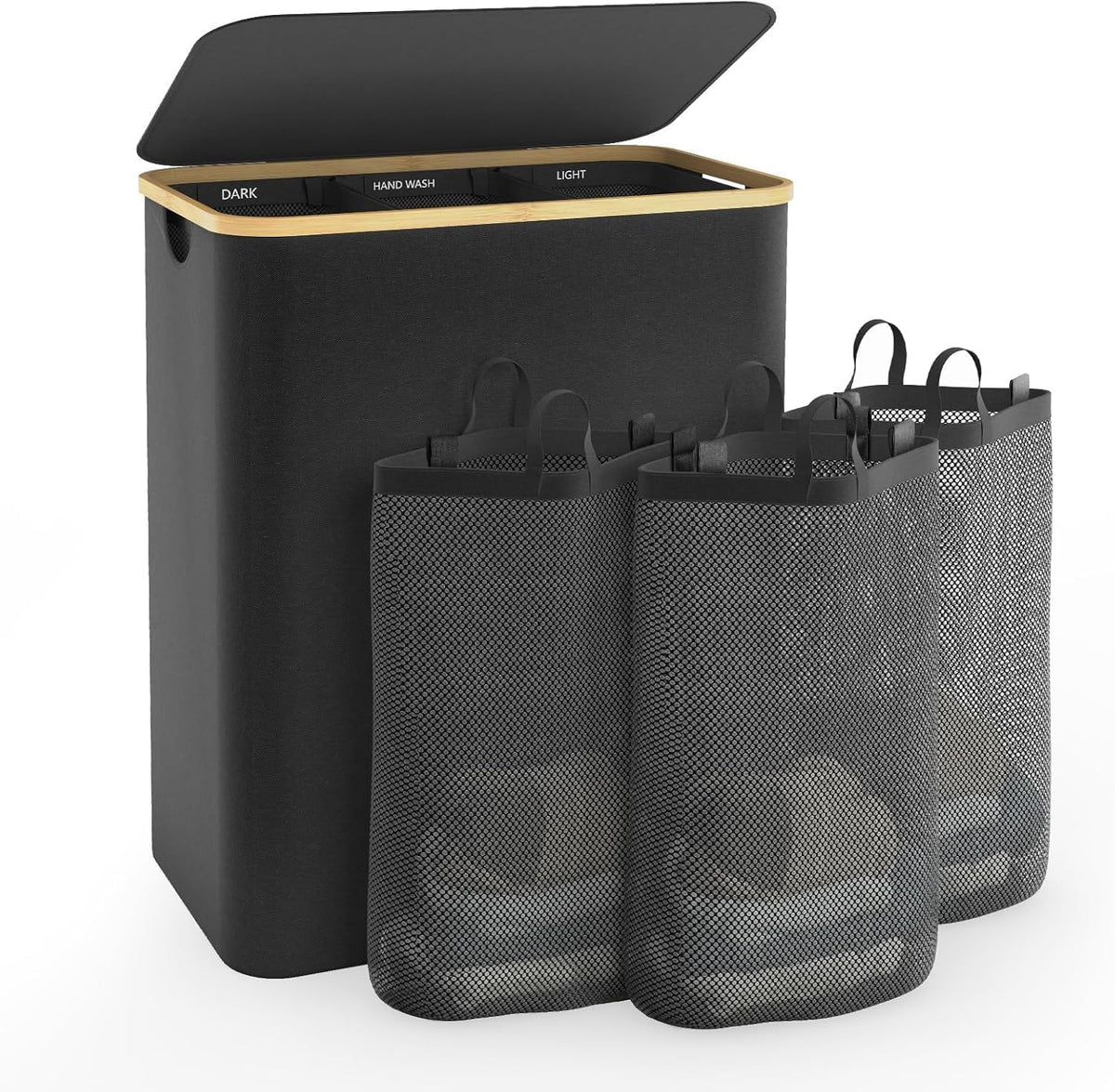 Bathola hampers lid black 160L showing spacious, hidden laundry storage.