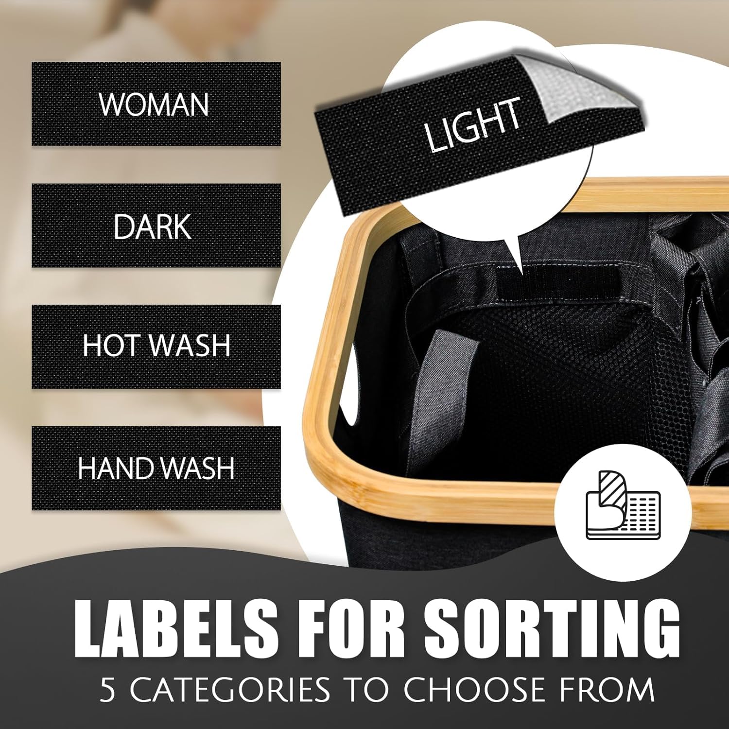 Bathola hampers three-inner-bags enable easy pre-sorting of laundry.