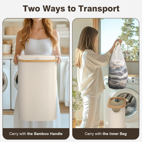 Bathola bamboo handles on top for comfortable transport between rooms.