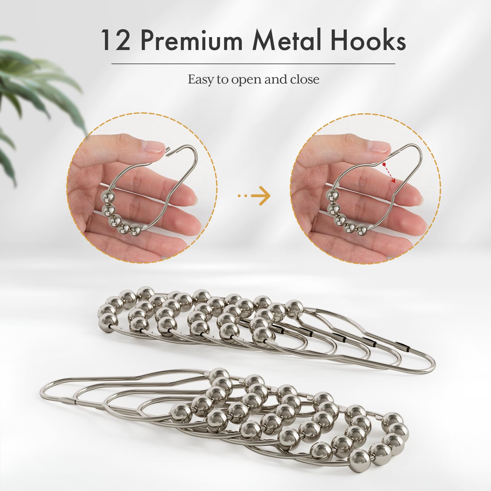 Bathway Curtain includes 12 premium metal hooks for easy hanging