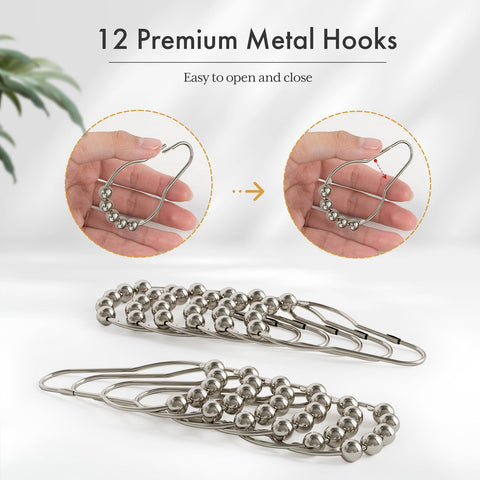 Bathway Curtain includes 12 premium metal hooks for easy hanging