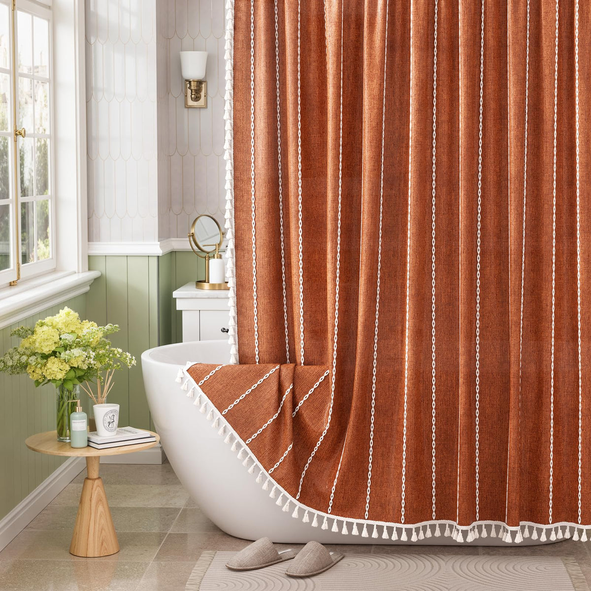 Bathway Farmhouse Shower Curtain with tassels adds rustic charm and privacy in your bath
