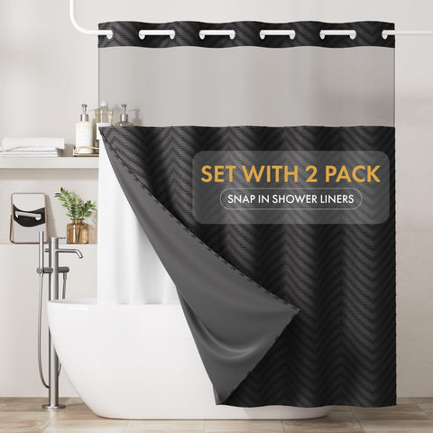 Bathway No Hook shower curtain with no-hook design for quick, tool-free updates.