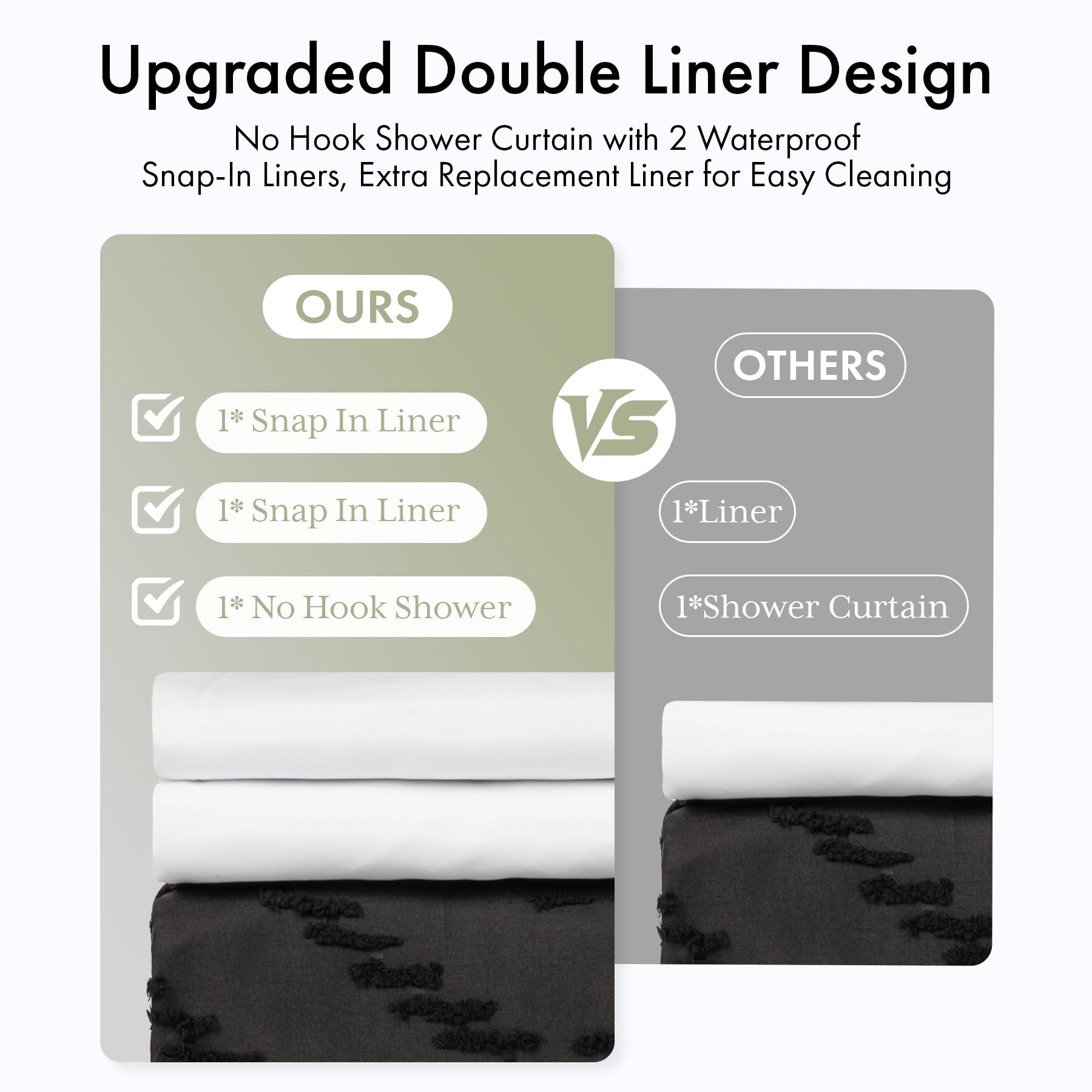Bathway 2-pack removable liners with snap-in tabs for easy cleaning.