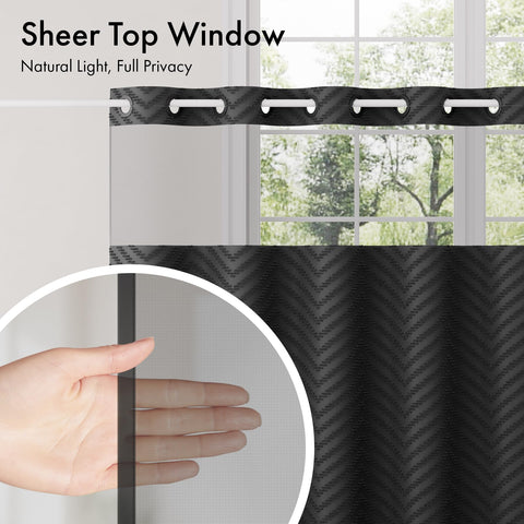 Bathway sheer top window adds light while preserving privacy.