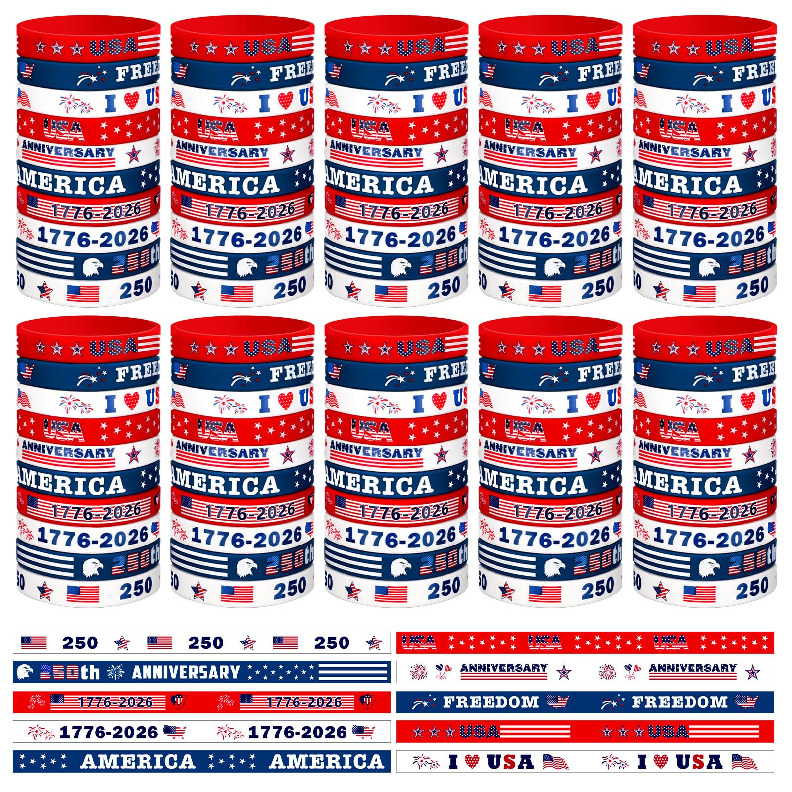 Batiyeer independence day wristbands in a 100-pack for parade celebrations.