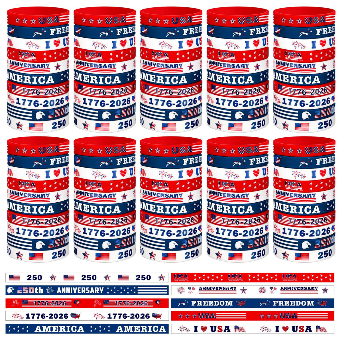 Batiyeer independence day wristbands in a 100-pack for parade celebrations.