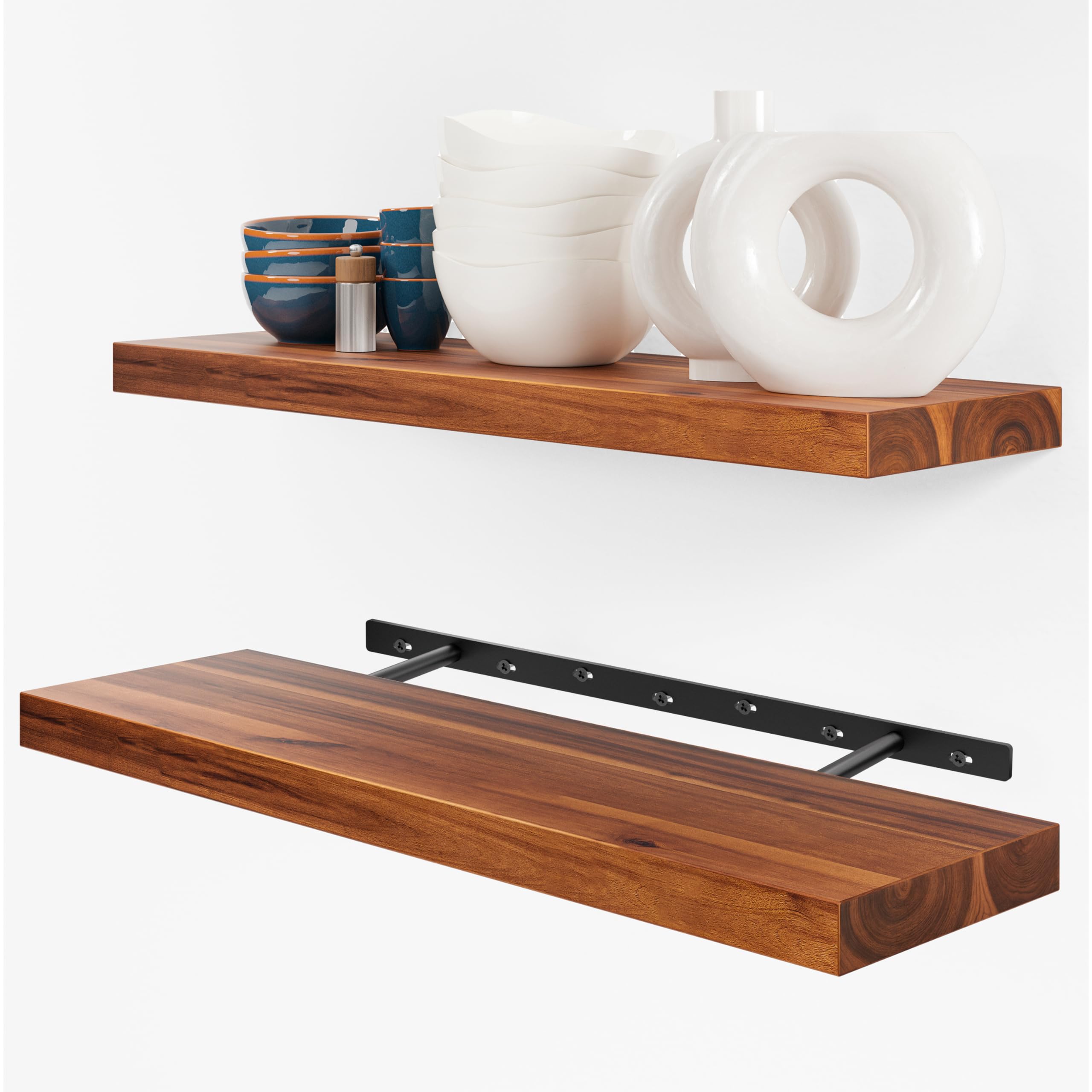 BATODA 2-pack 24-inch acacia floating shelves mounted on wall for sturdy display