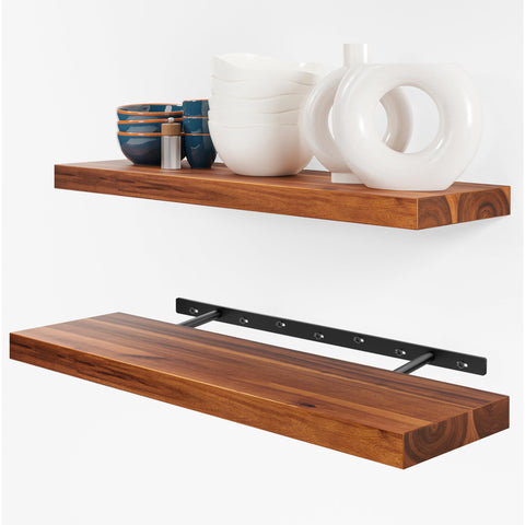 BATODA 2-pack 24-inch acacia floating shelves mounted on wall for sturdy display