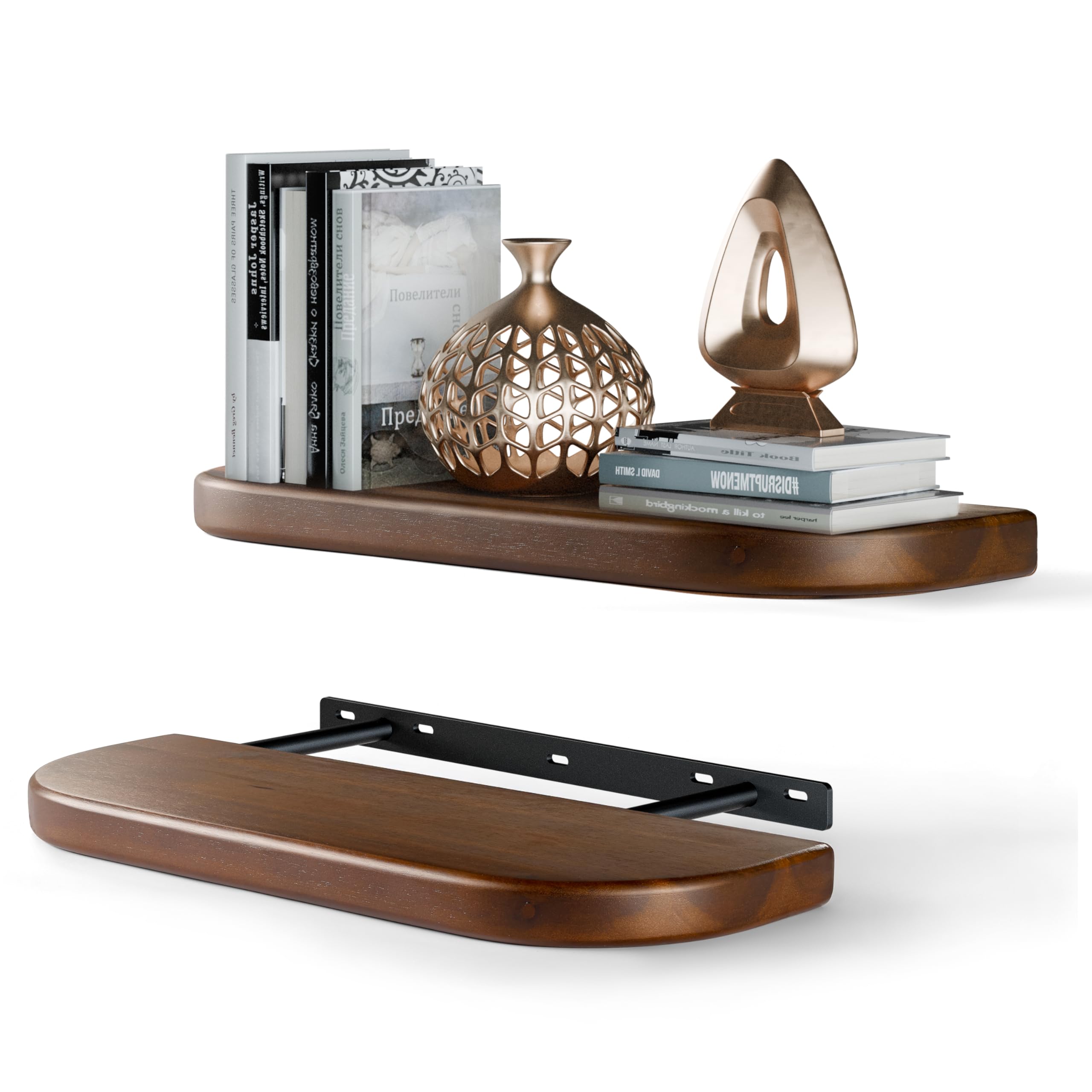 BATODA Acacia floating shelves with rounded edges for safe family décor.