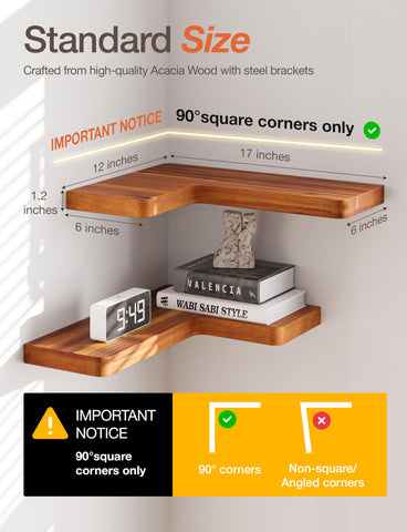 BATODA Acacia Wood Corner Shelf in living room display with warm grain.