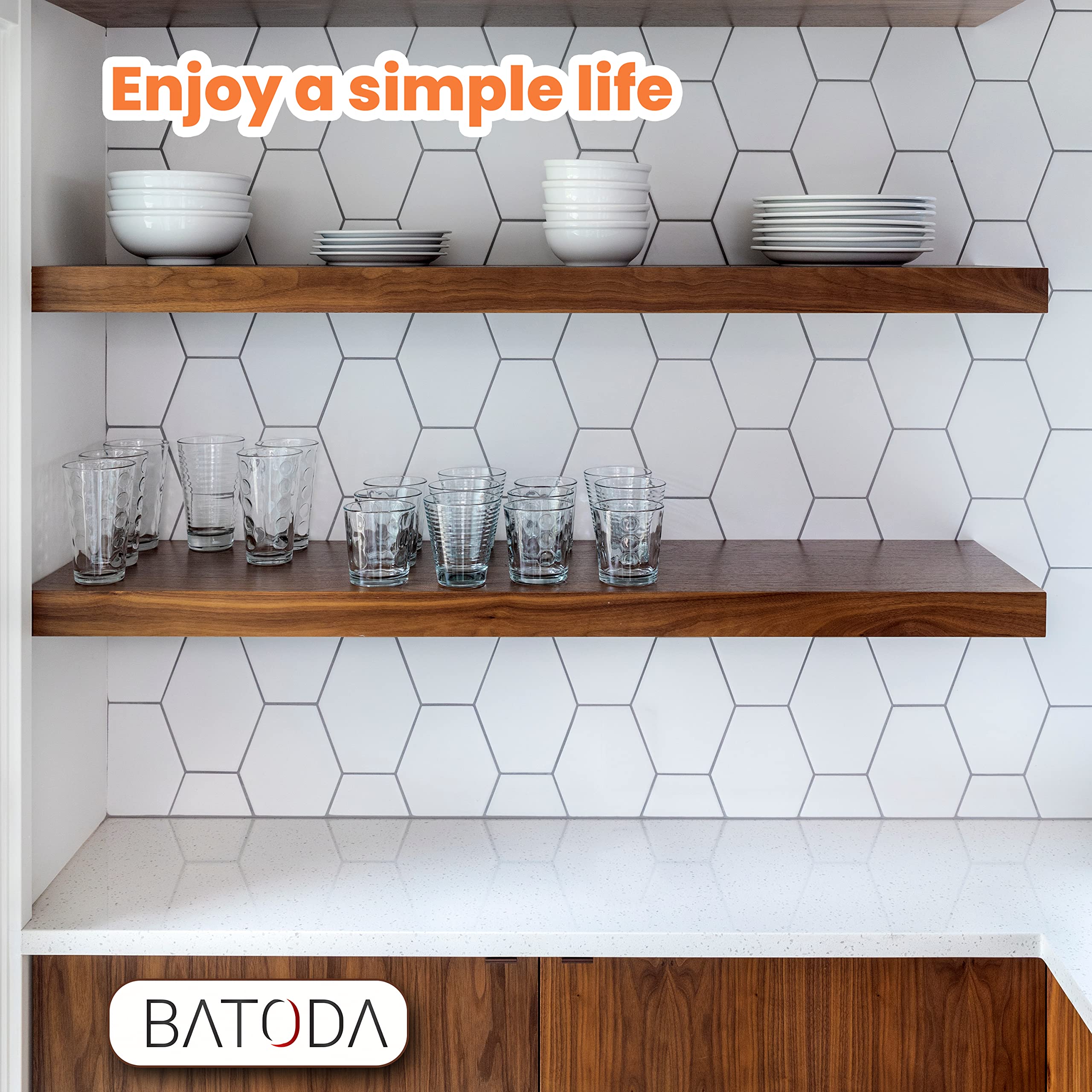 Living room setup with collectibles neatly arranged on BATODA shelves