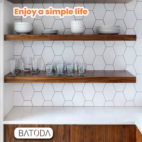 Living room setup with collectibles neatly arranged on BATODA shelves