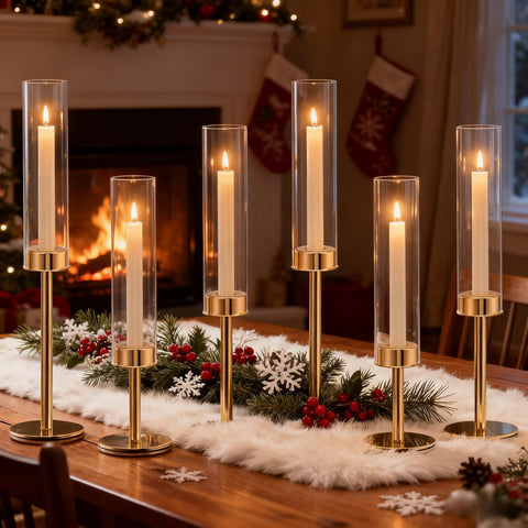 Batoslee gold hurricane candle holder 14-inch height for elegant table centerpiece