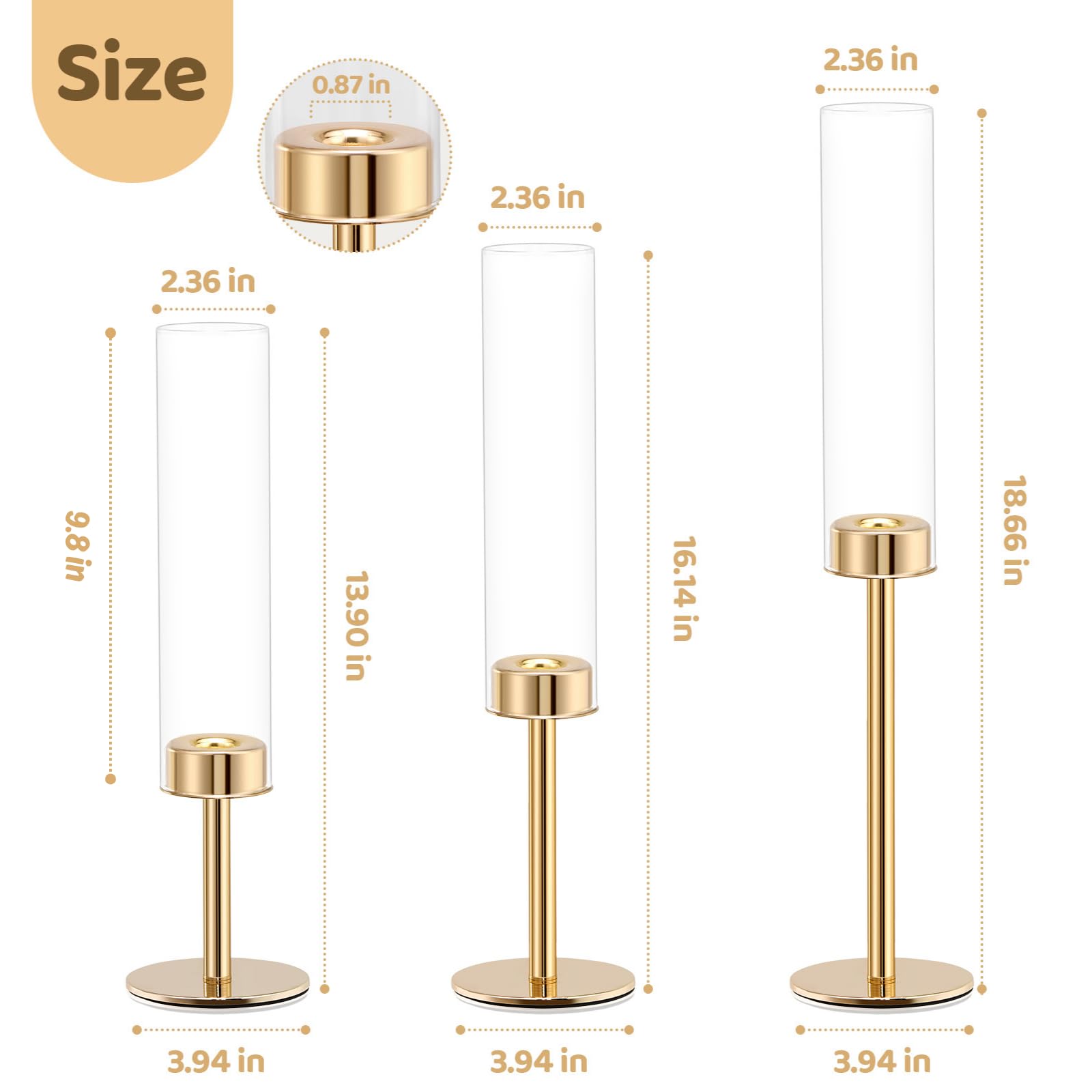 Batoslee gold hurricane candle holder 16-inch height adds layered candlelight drama