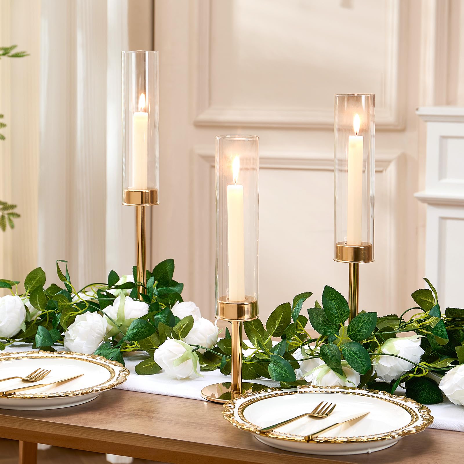 Batoslee gold hurricane candle holder windproof glass design for outdoor dining