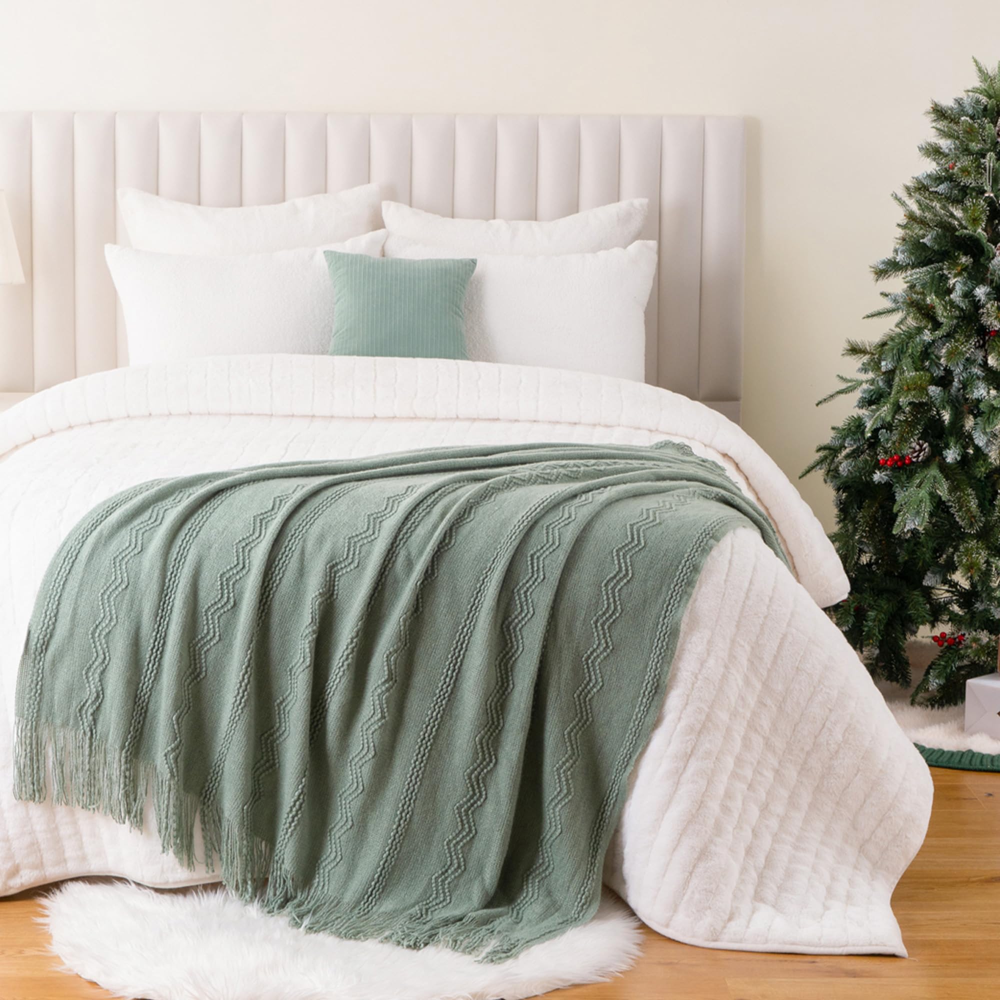 Battilo Home knit throw soft light blue adds warmth to bed or couch.