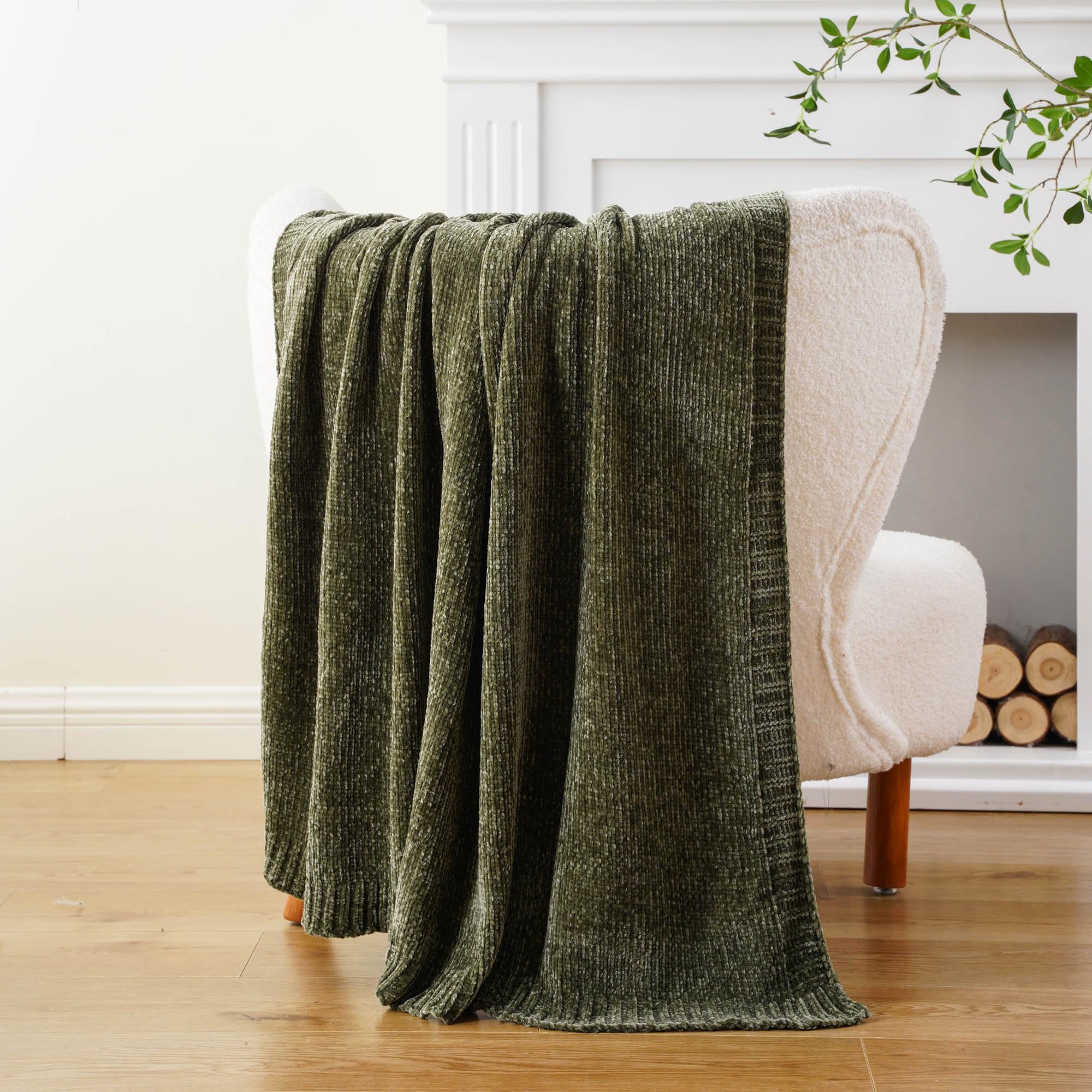 BATTILO HOME olive green throw as a room decor accent