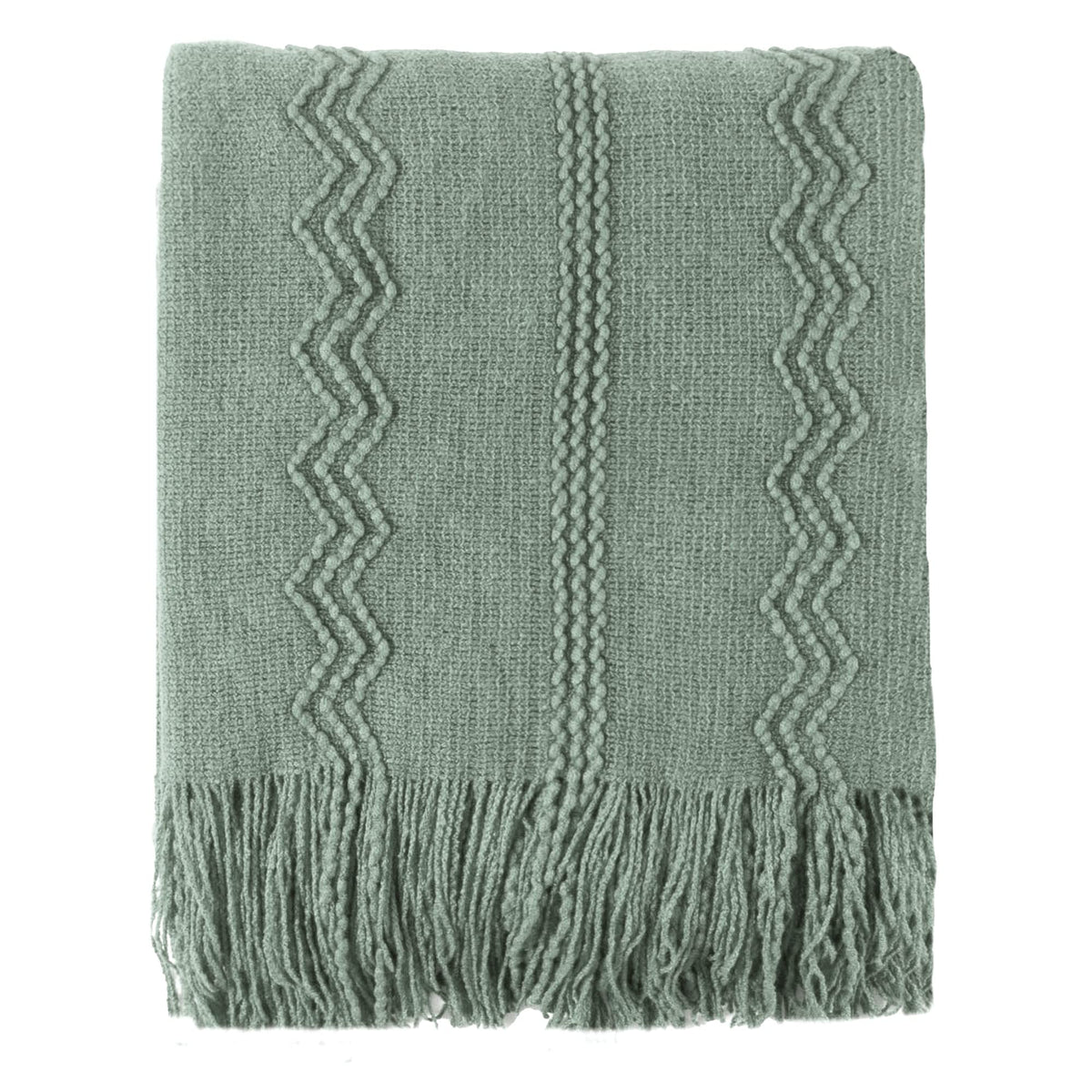 Battilo Home sage green throw on sofa highlights cozy texture for everyday lounging.