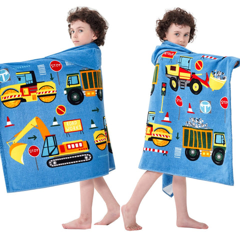 Bavilk kids hooded towel wearing hood helps dry hair.