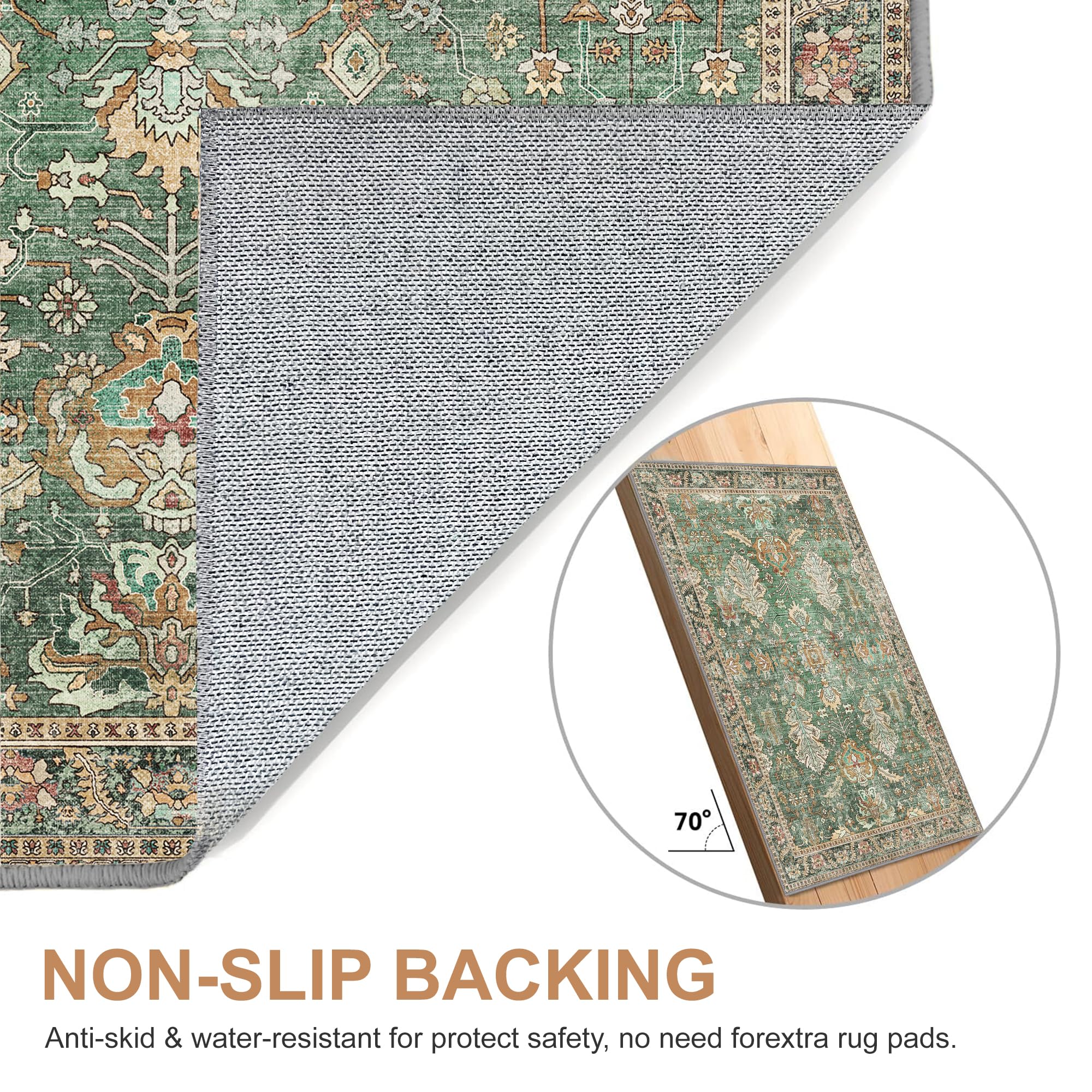 Bavni Washable 8x10 dark sage and gold rug, blends with many decors.