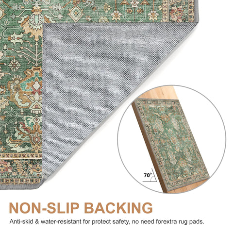 Bavni Washable 8x10 dark sage and gold rug, blends with many decors.