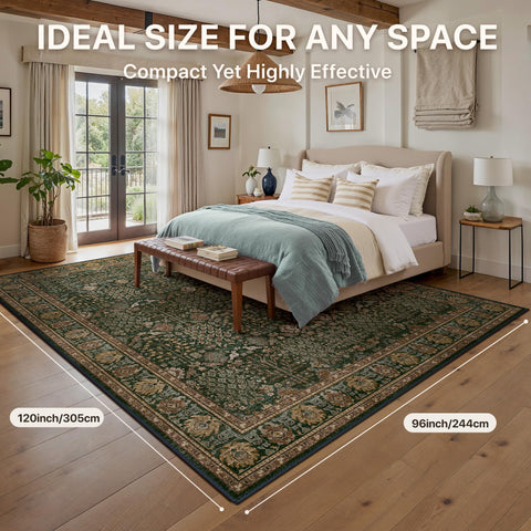 Bavni washable rug 8x10 dark green multi-tone color complements many interiors