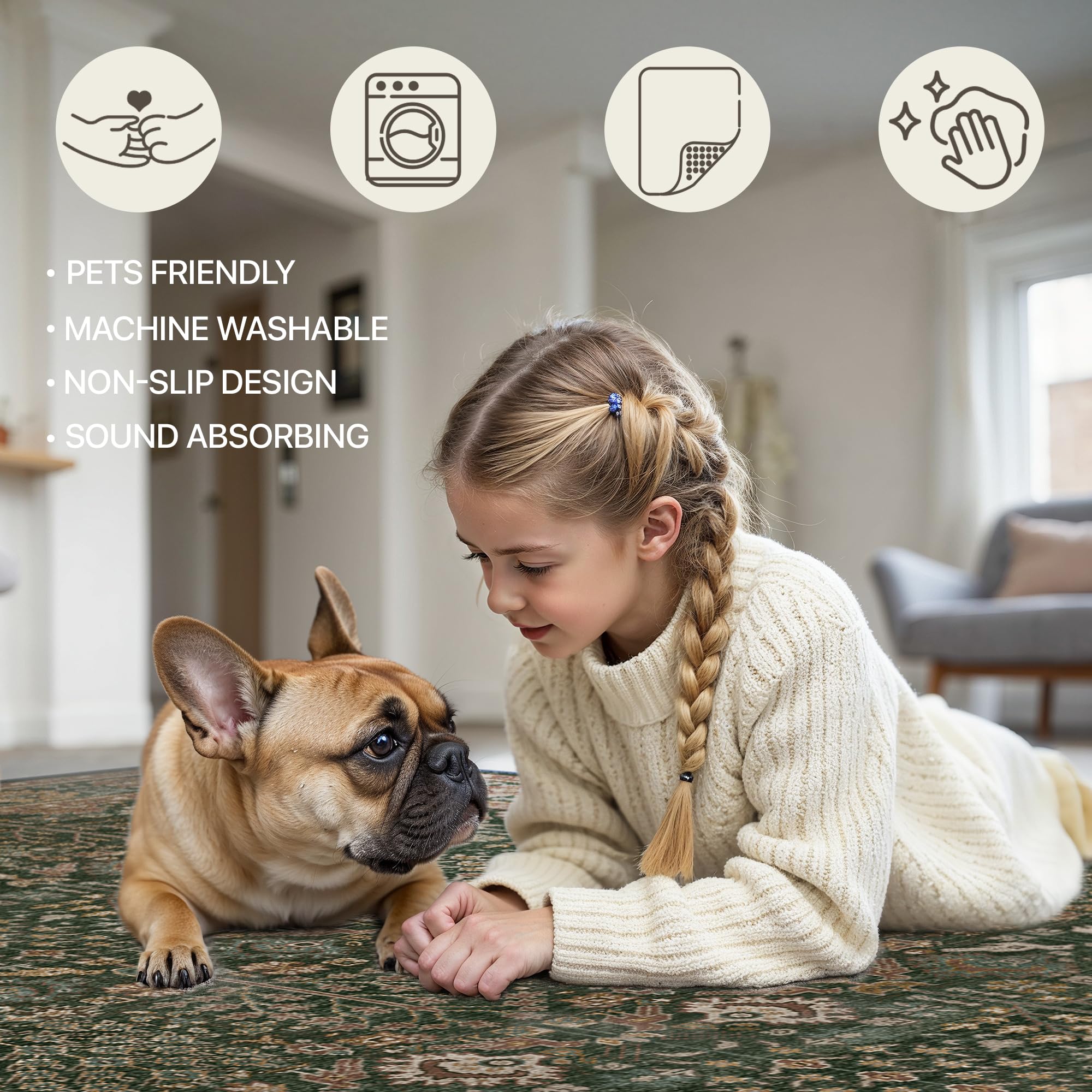 Bavni washable rug 8x10 living-room setup adds warmth and color to the space