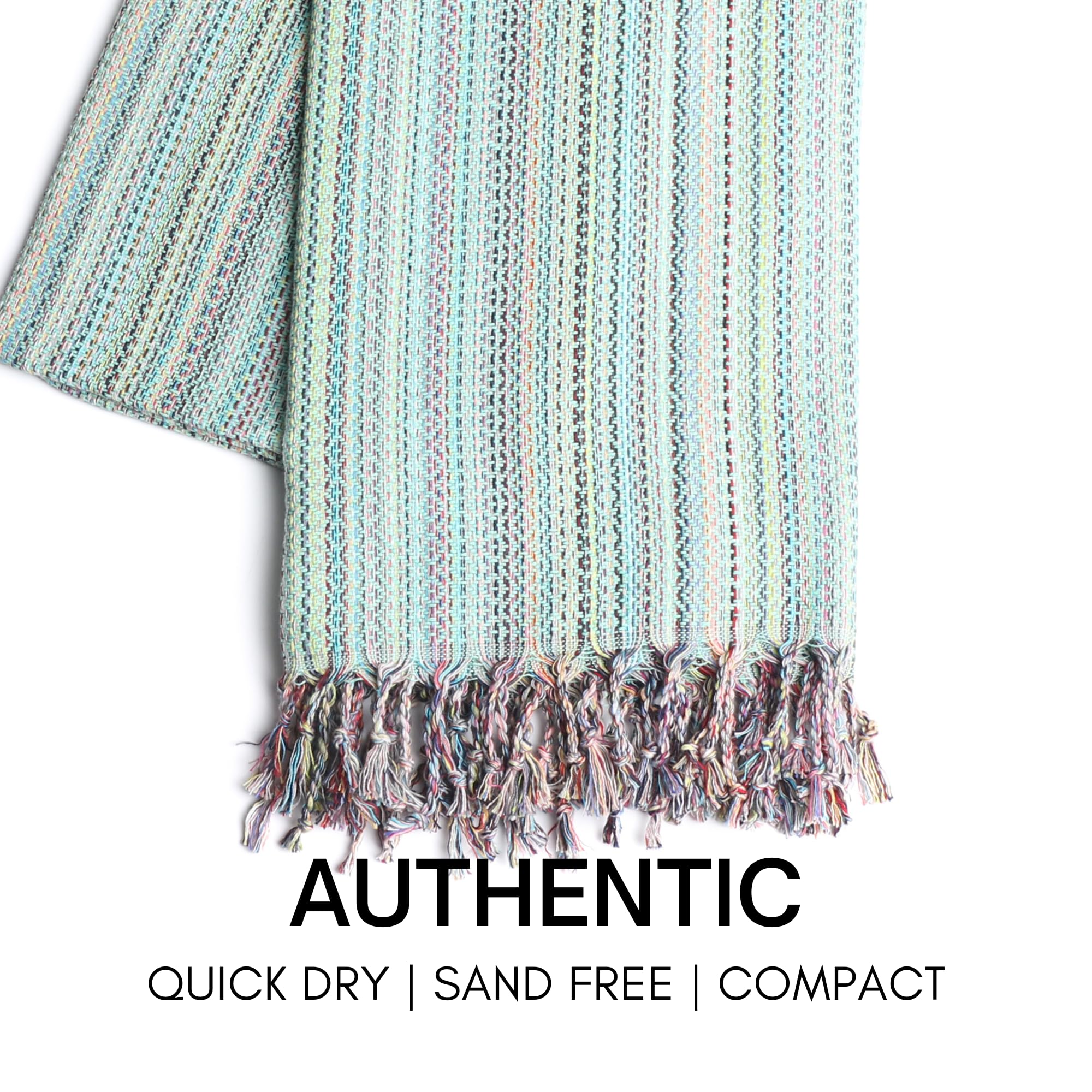 Bay Laurel sand-free towel for easy sand removal and bag cleanliness.